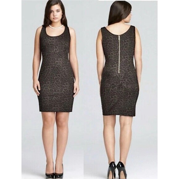 Michael Kors Leopard Print Sleeveless Back Zip Stretch Midi Dress Women Sz 24W - Picture 1 of 6
